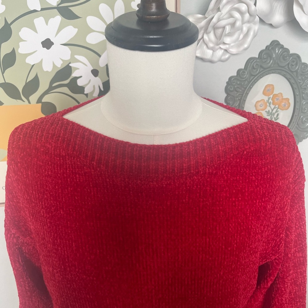 Tommy Bahama Plush Red Crewneck Chenille Sweater